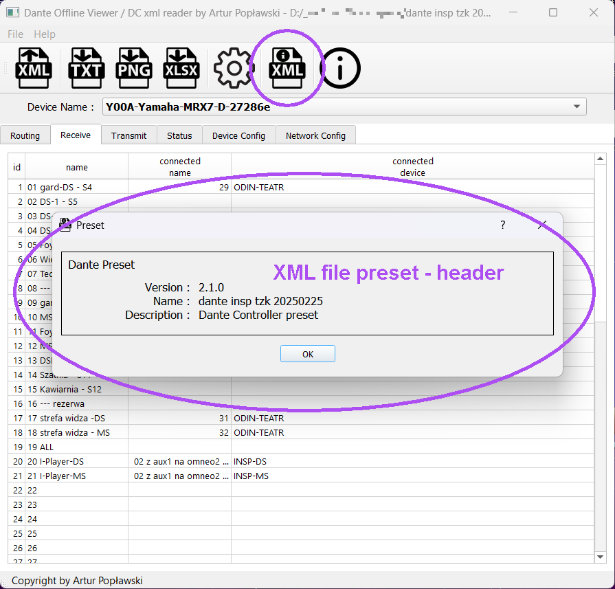 DC XML Preset popup window